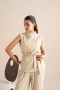 Belted Sleeve-less Shell Set