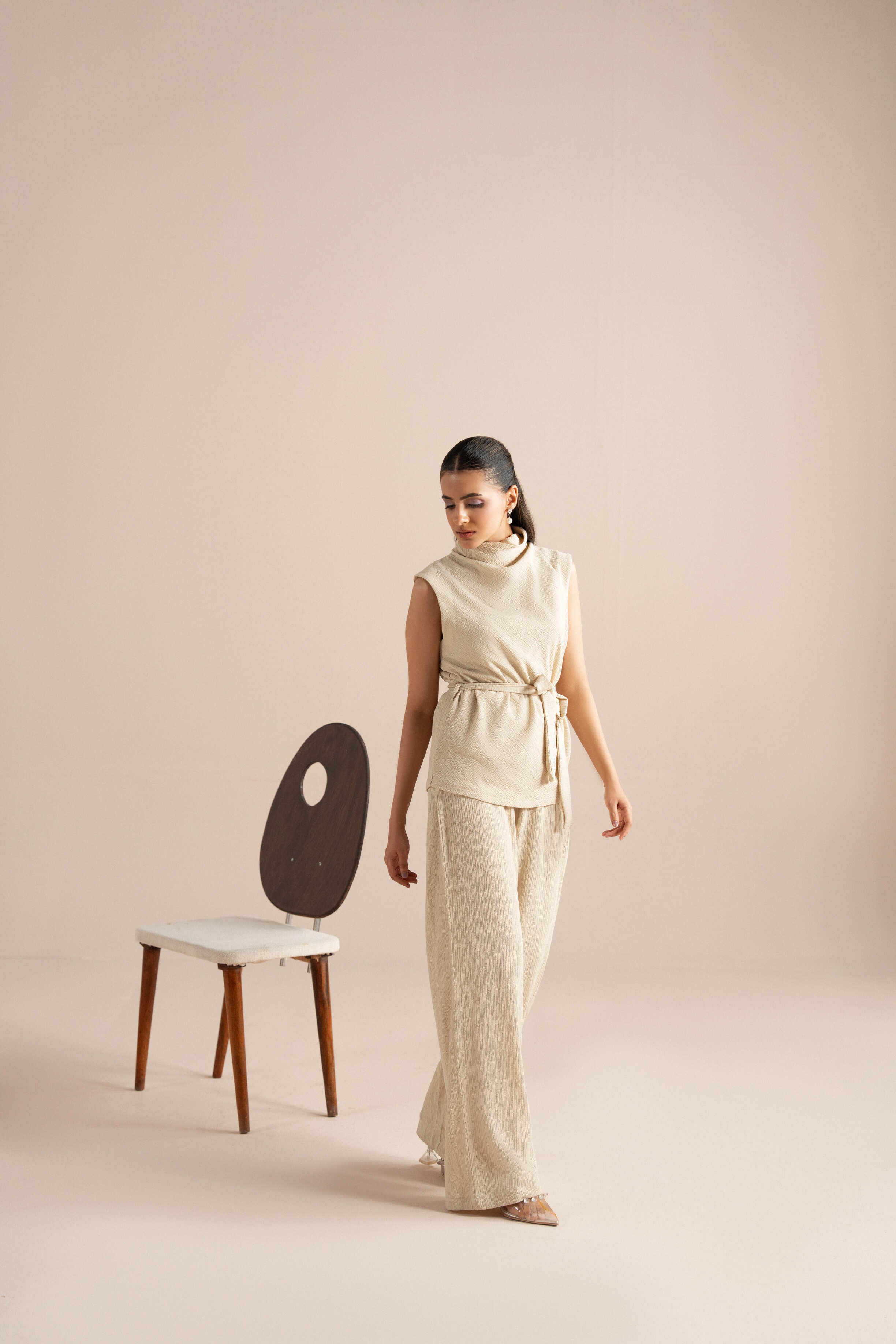 Belted Sleeve-less Shell Set