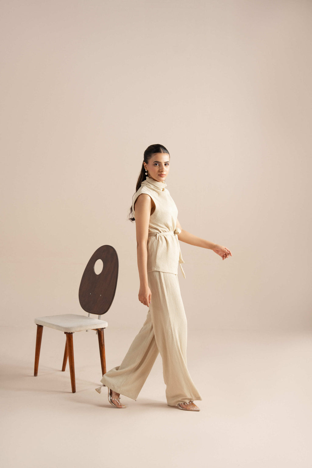 Belted Sleeve-less Shell Set