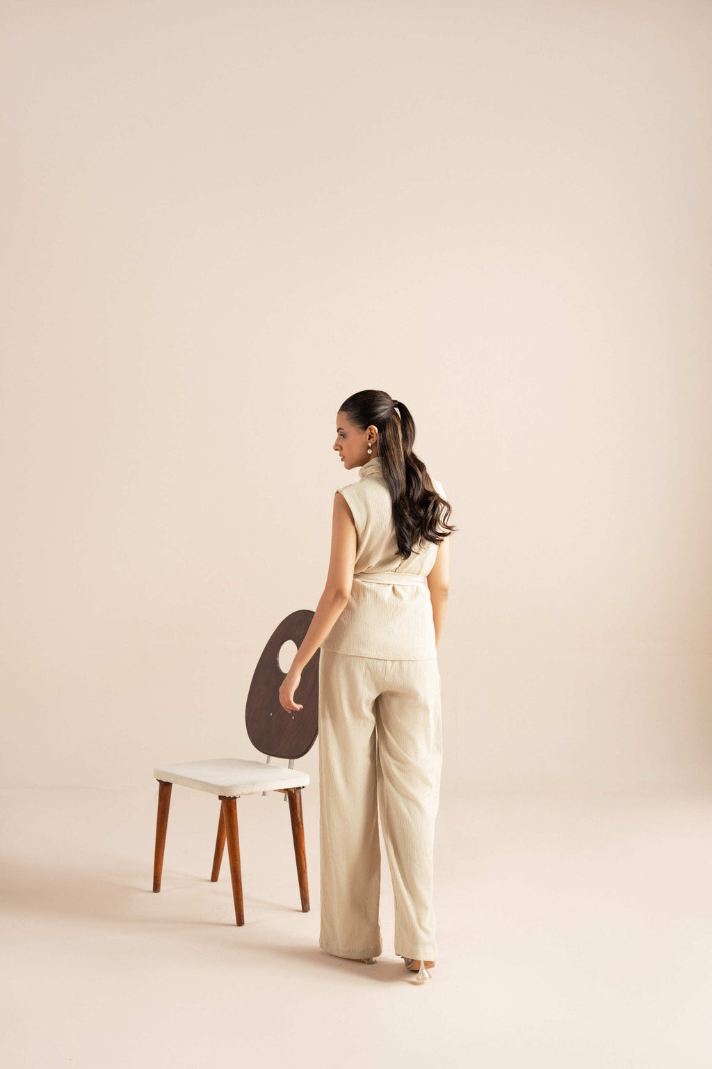 Belted Sleeve-less Shell Set