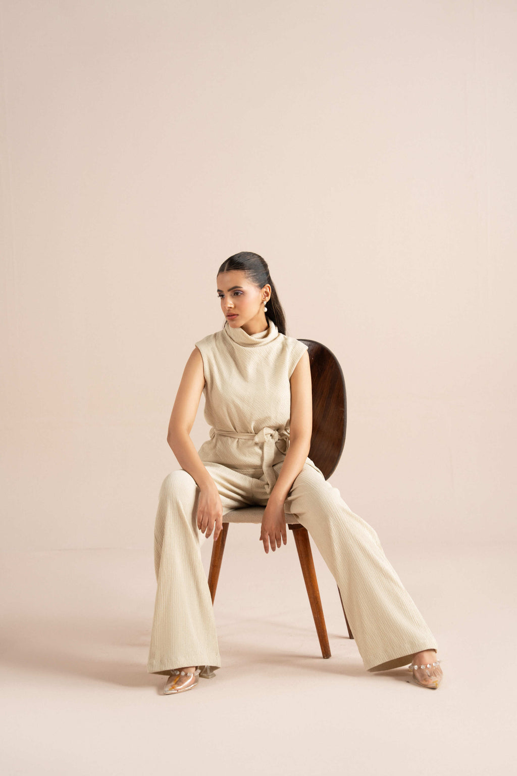 Belted Sleeve-less Shell Set
