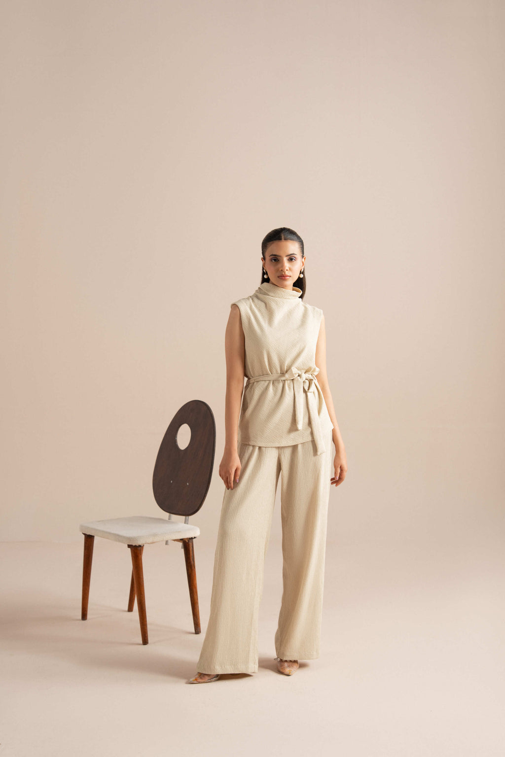 Belted Sleeve-less Shell Set