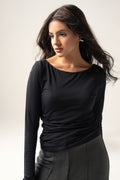 Fitted Long Sleeves Top - Boat NeckLine
