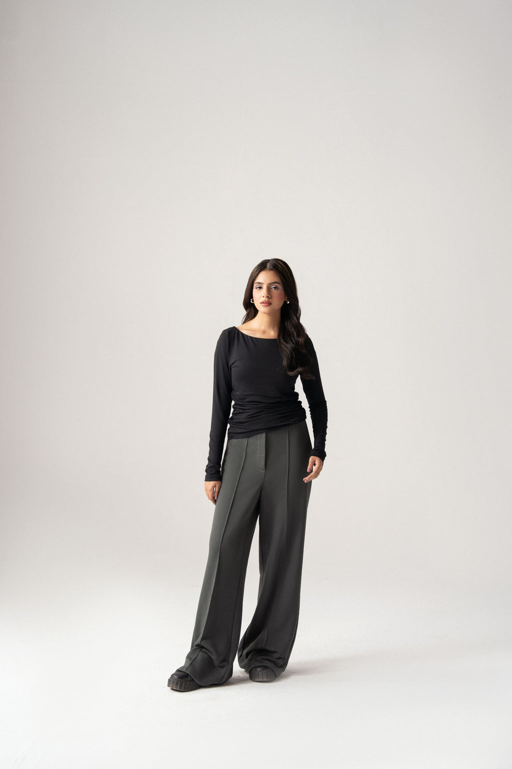 Fitted Long Sleeves Top - Boat NeckLine