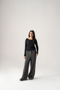 Fitted Long Sleeves Top - Boat NeckLine