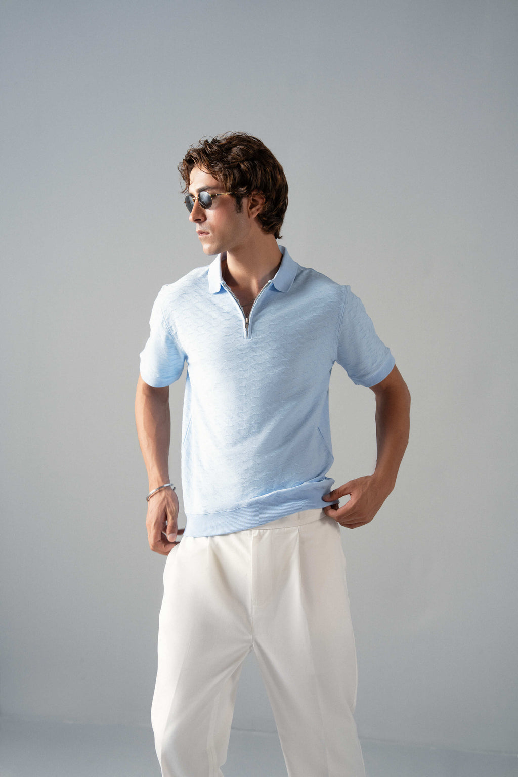 Textured Zipper Polo