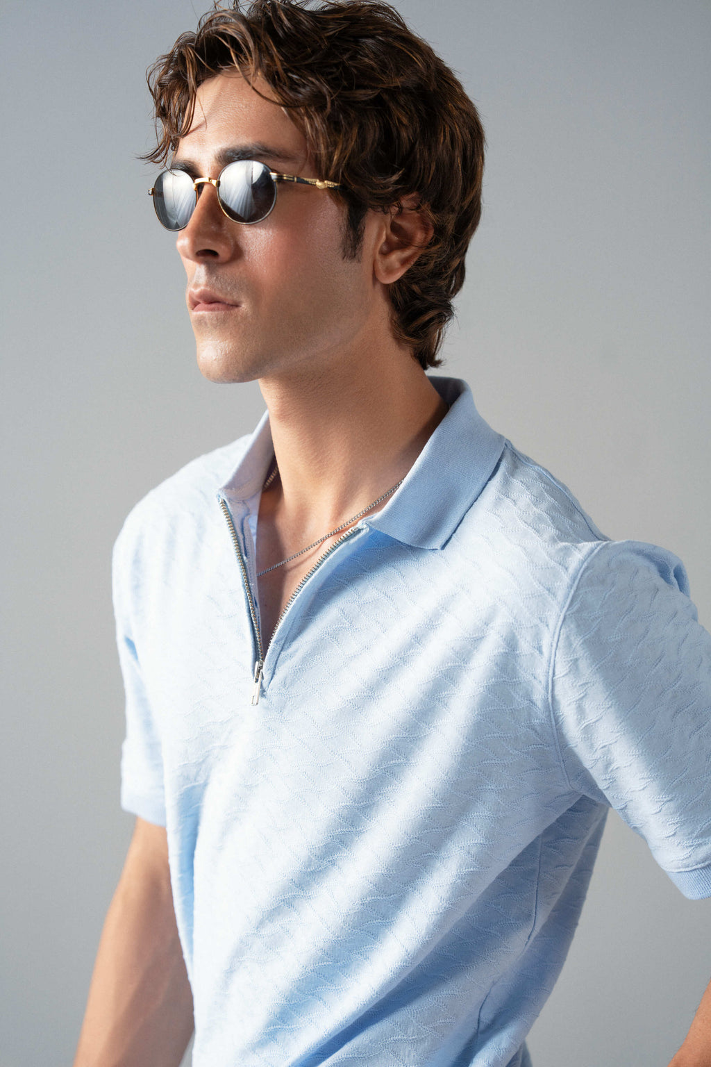 Textured Zipper Polo