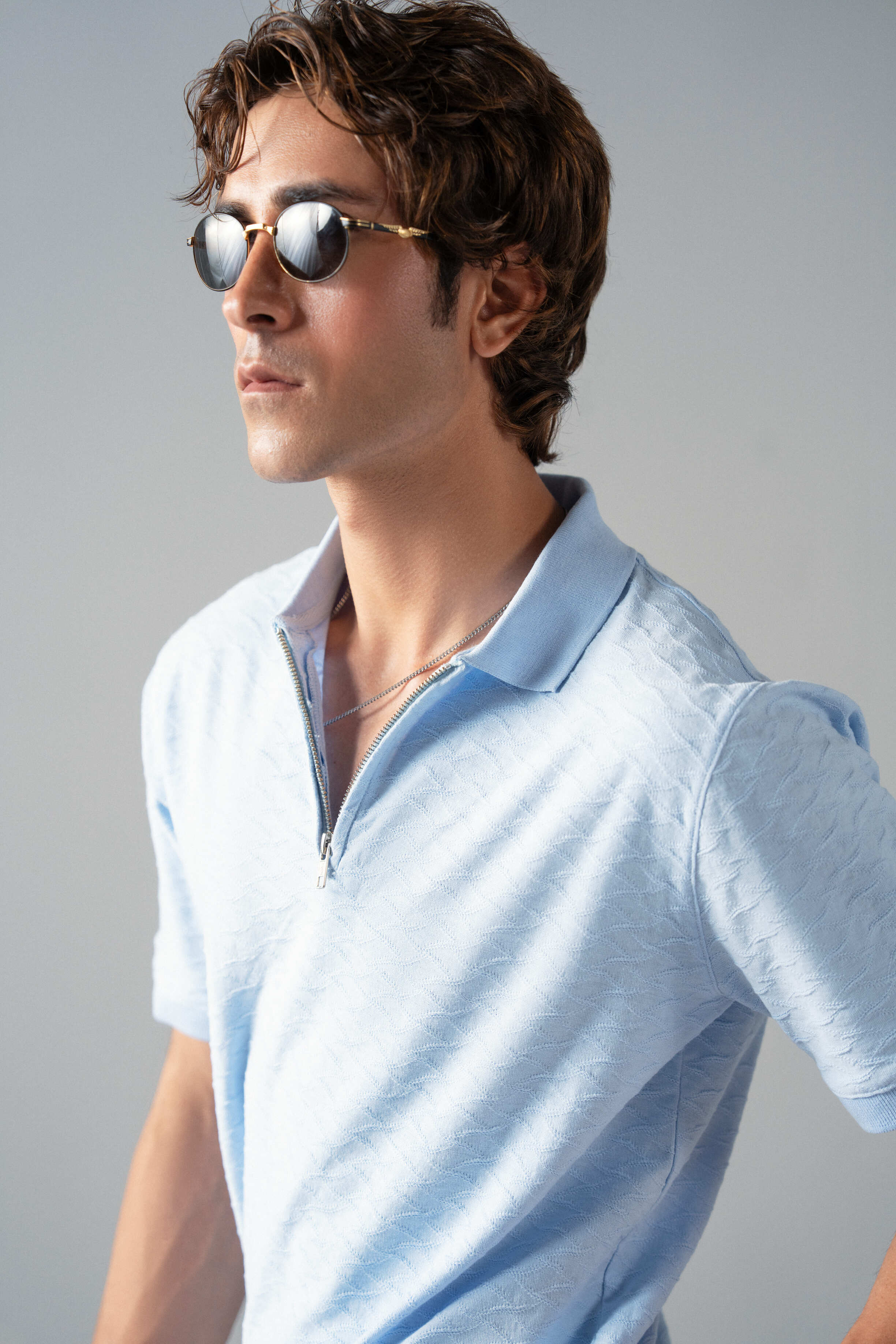 Textured Zipper Polo
