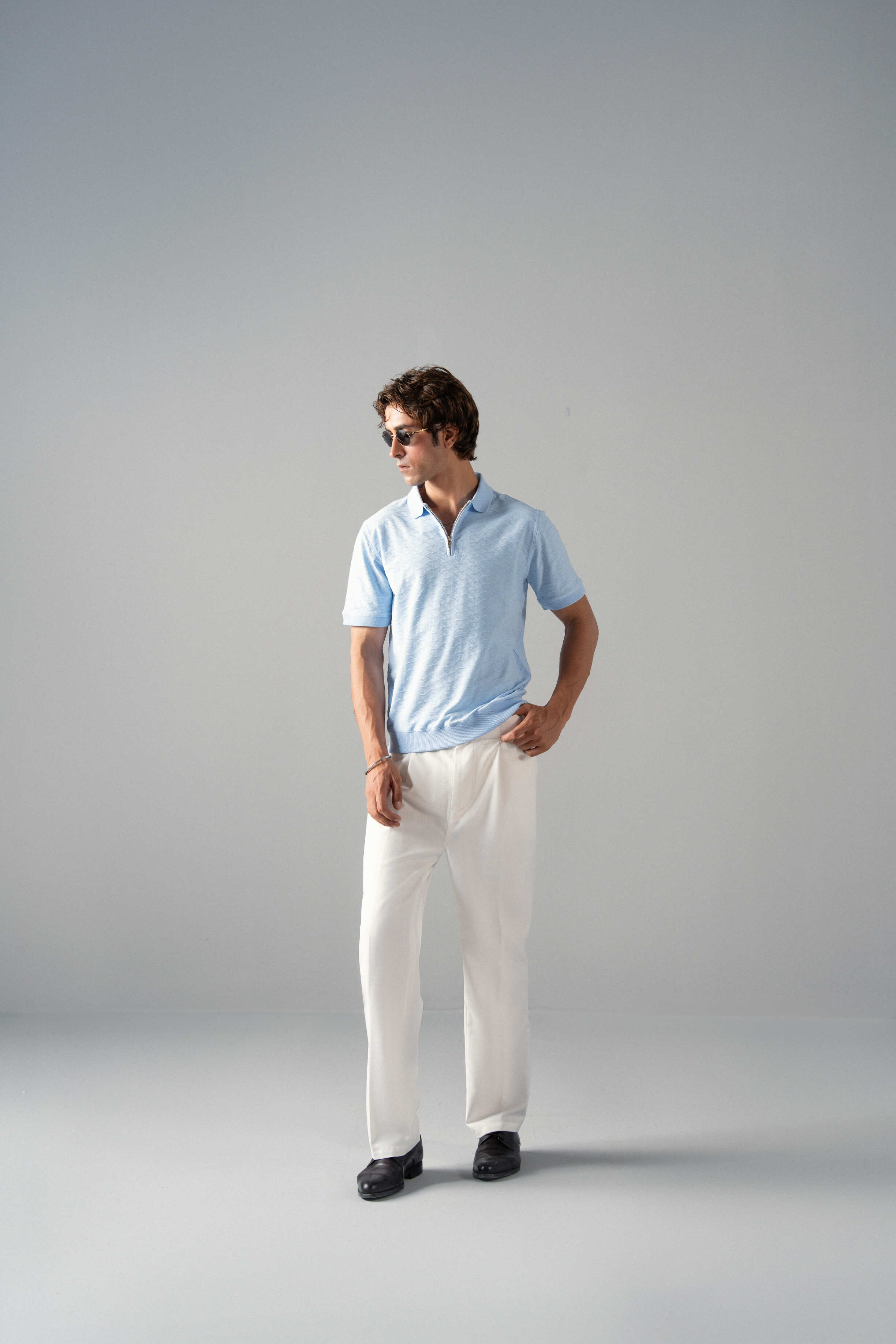 Textured Zipper Polo
