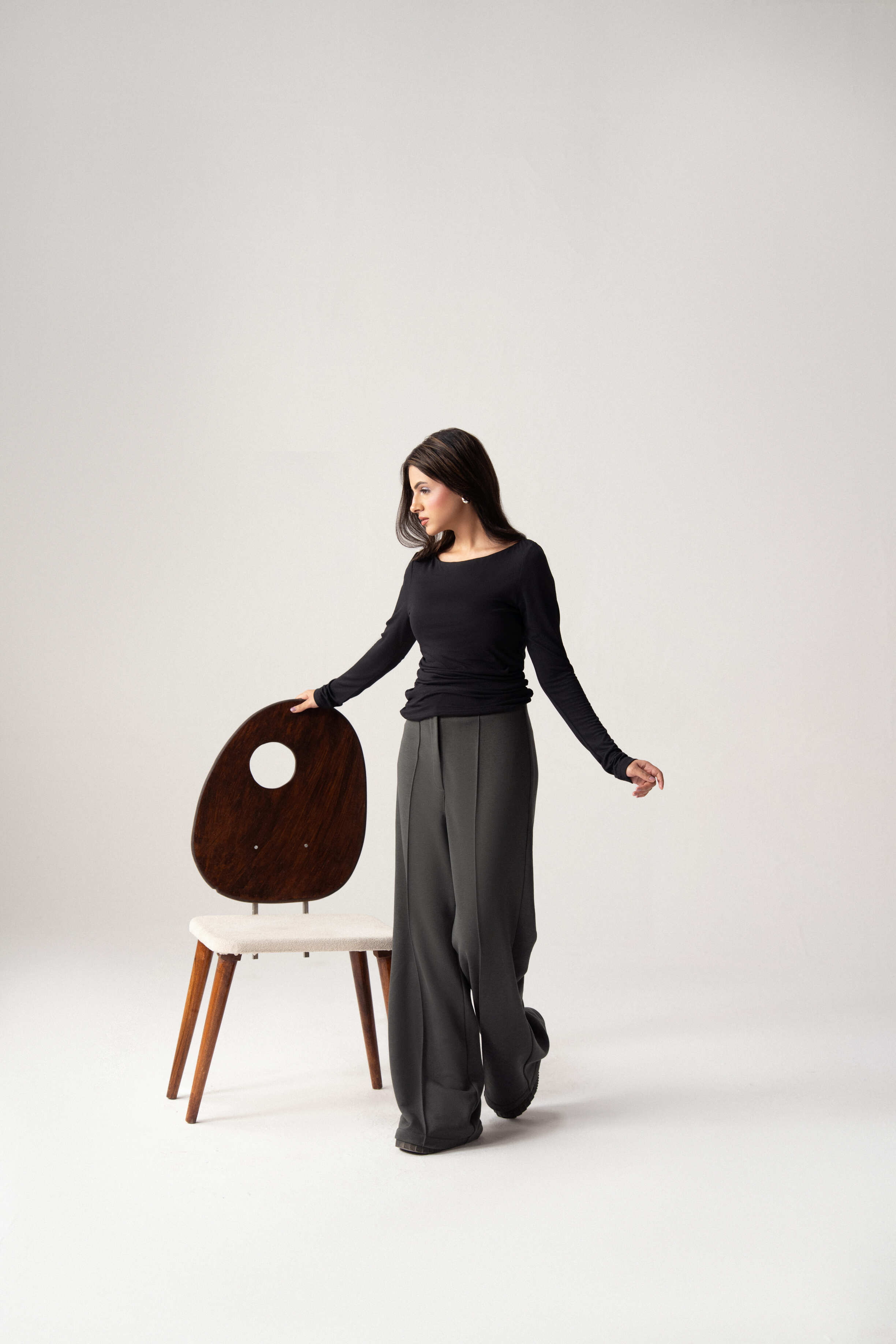 Fitted Long Sleeves Top - Boat NeckLine