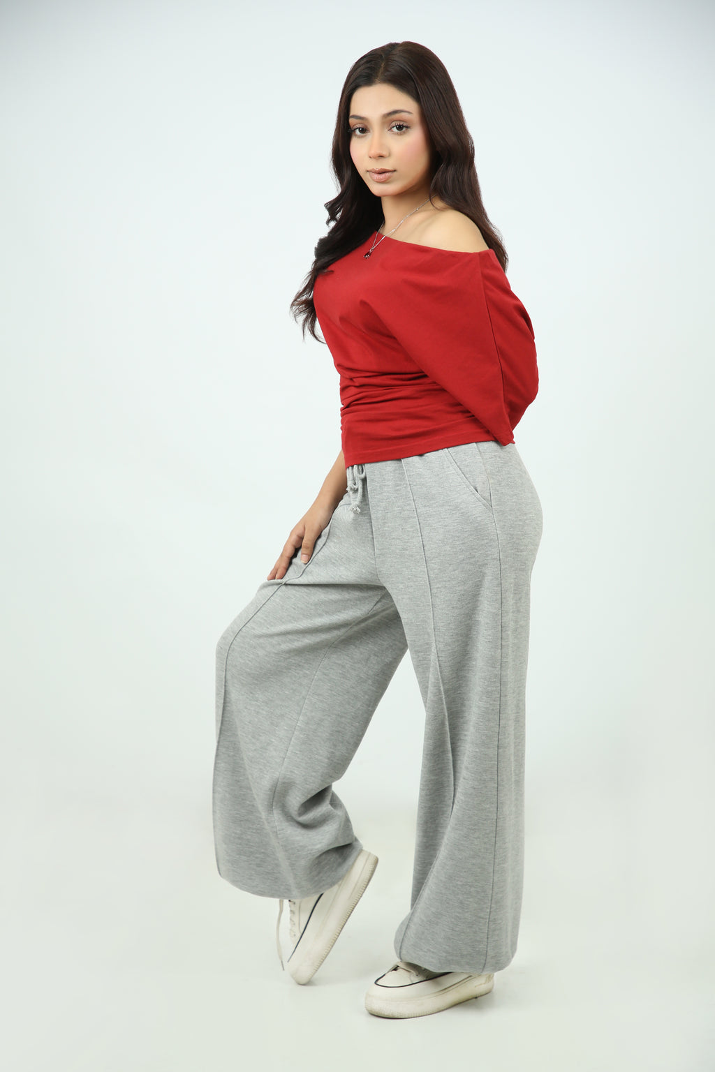 A-Symmetric Drape Shirt Red