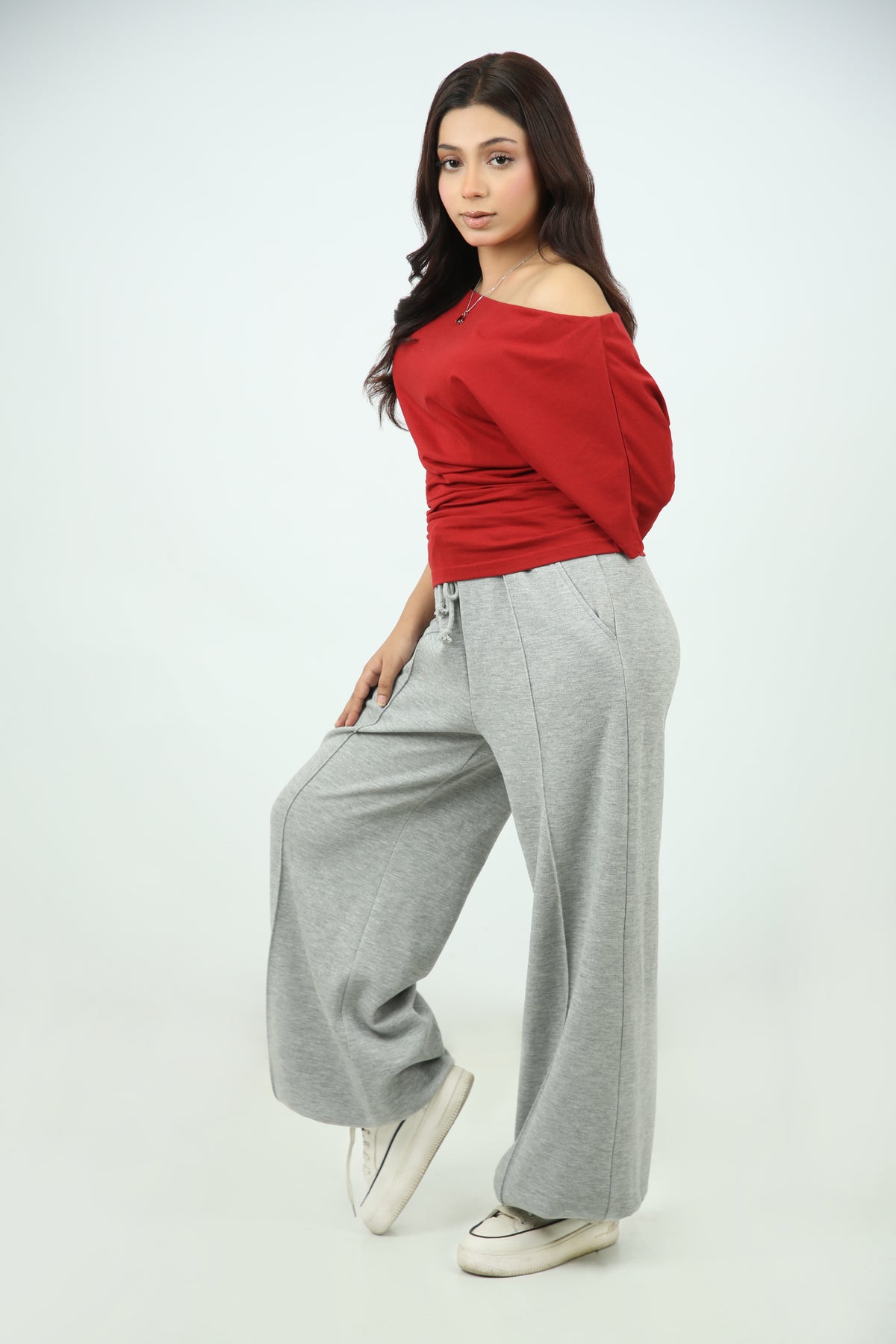 A-Symmetric Drape Shirt Red