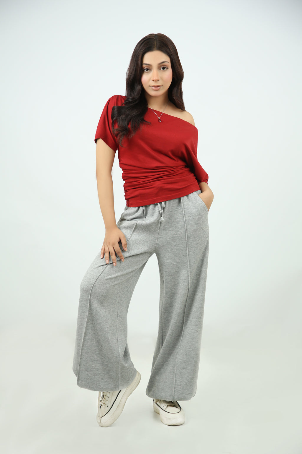A-Symmetric Drape Shirt Red