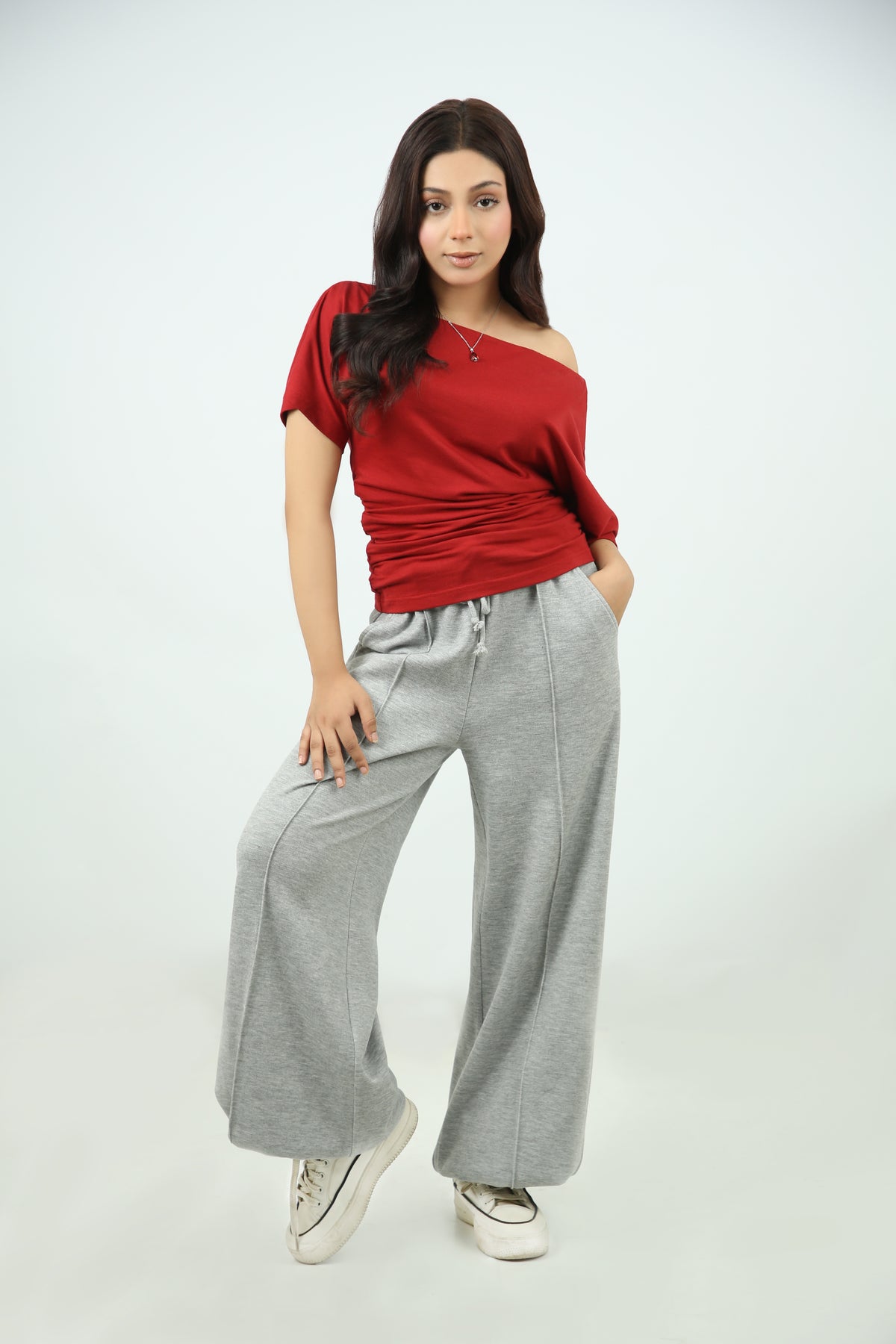 A-Symmetric Drape Shirt Red