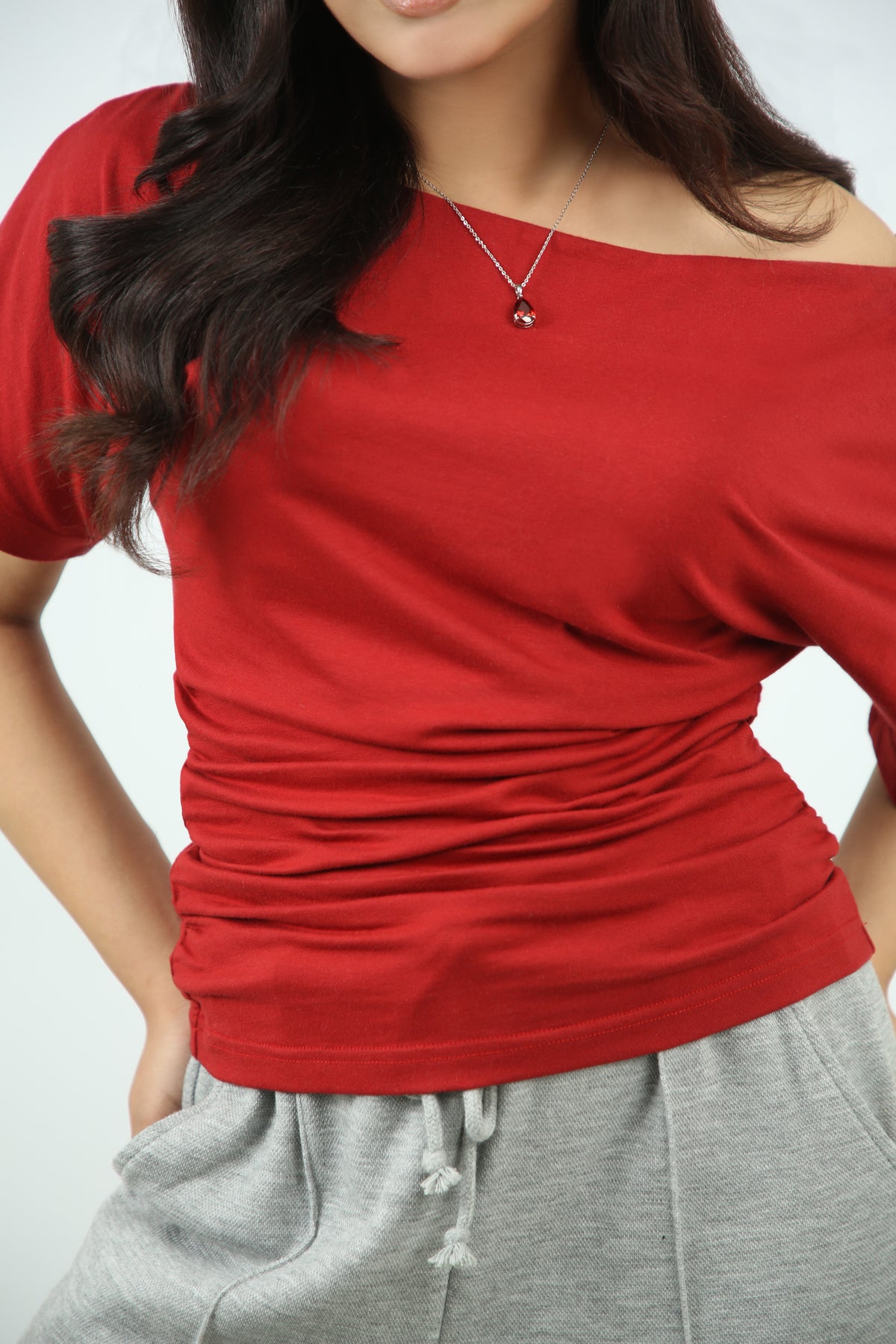 A-Symmetric Drape Shirt Red